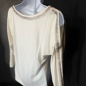 BKE white top with silver beading detail with open side arms.